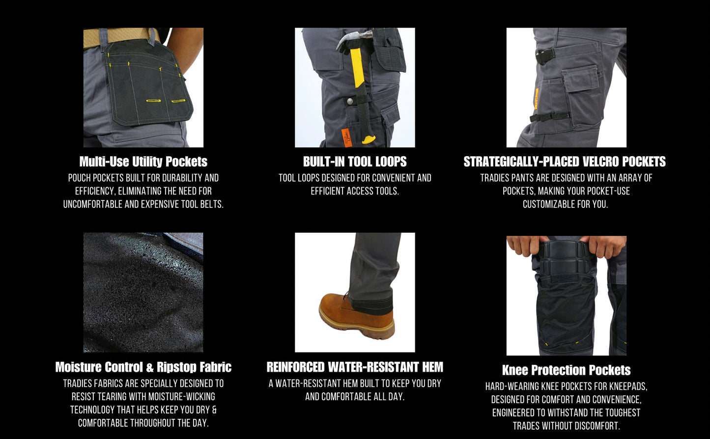 Tradies ProTech Utility Work Pants With Knee Pads & Built-in Multi-Use Pockets